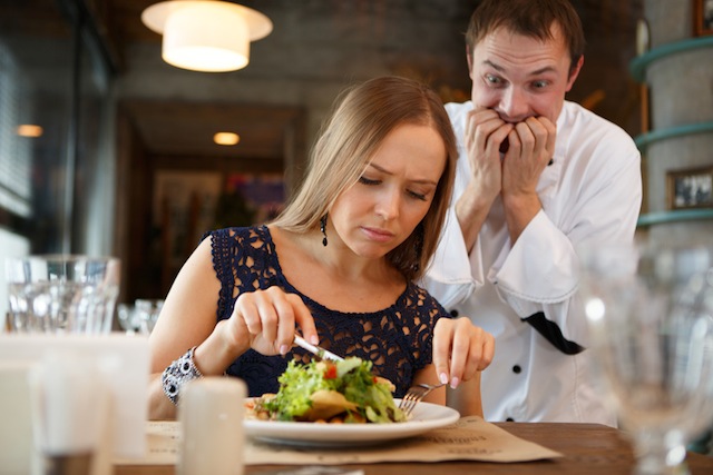 Guest taste a food. Chef's emotion concept